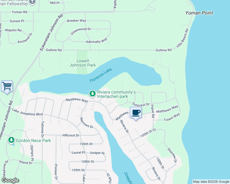 map of restaurants, bars, coffee shops, grocery stores, and more near 10921 Dolphin Drive in Anderson Island