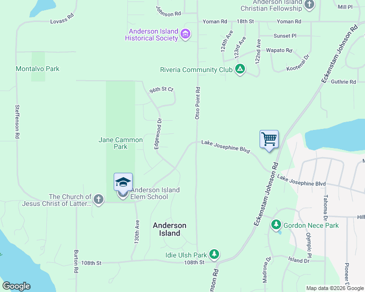 map of restaurants, bars, coffee shops, grocery stores, and more near 12613 Camus Road in Anderson Island