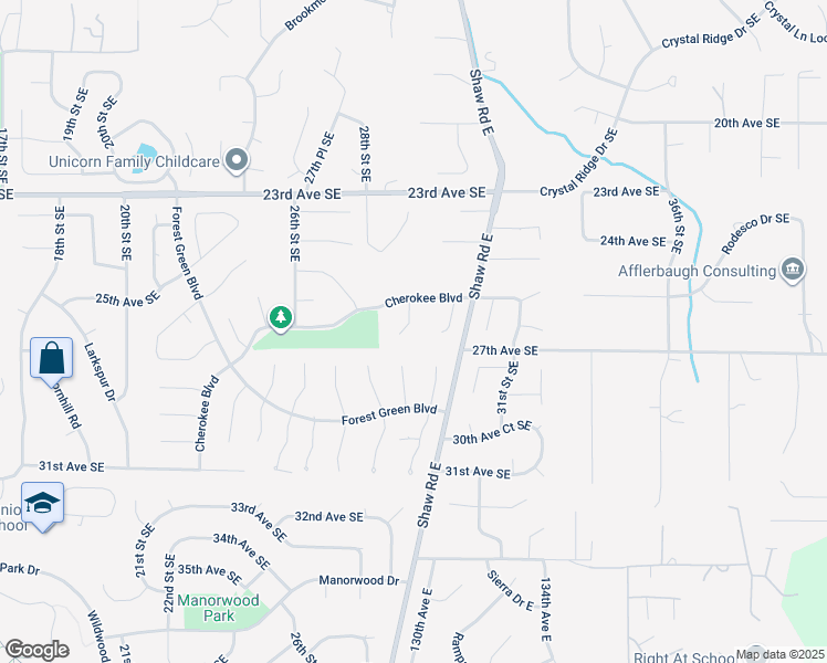 map of restaurants, bars, coffee shops, grocery stores, and more near 2815 29th Street Court Southeast in Puyallup