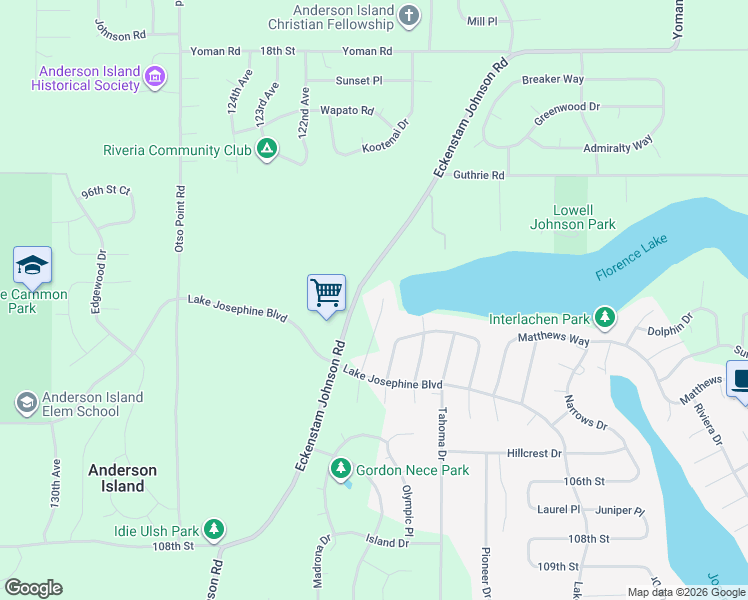 map of restaurants, bars, coffee shops, grocery stores, and more near 10007 Eckenstam Johnson Road in Anderson Island