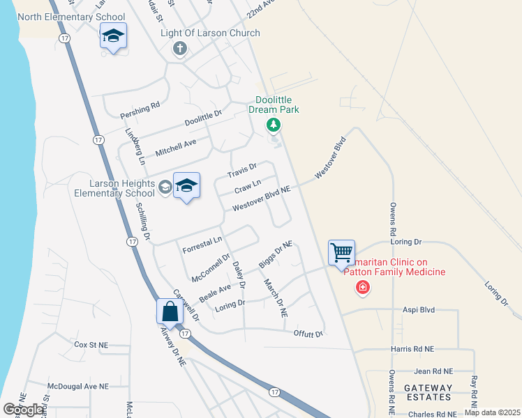 map of restaurants, bars, coffee shops, grocery stores, and more near 8964 Tinker Loop in Moses Lake