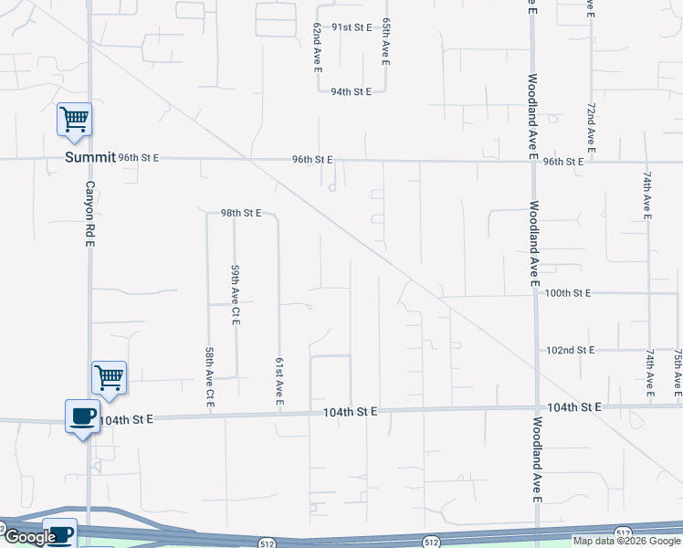 map of restaurants, bars, coffee shops, grocery stores, and more near 6219 99th Street Court East in Puyallup