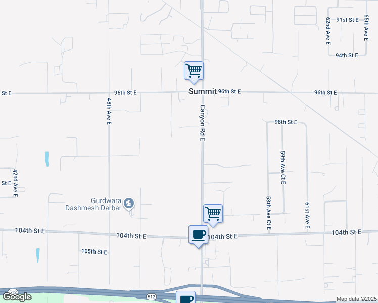 map of restaurants, bars, coffee shops, grocery stores, and more near 9918 Canyon Road East in Puyallup