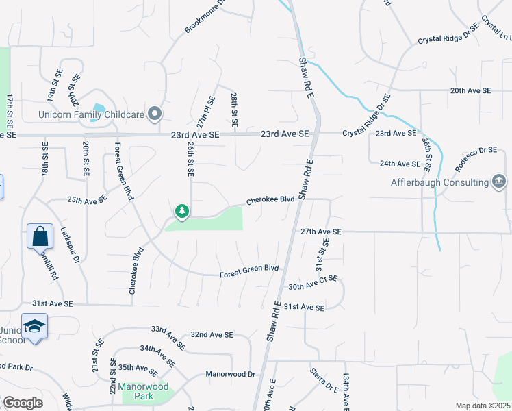 map of restaurants, bars, coffee shops, grocery stores, and more near 2815 29th Street Court Southeast in Puyallup