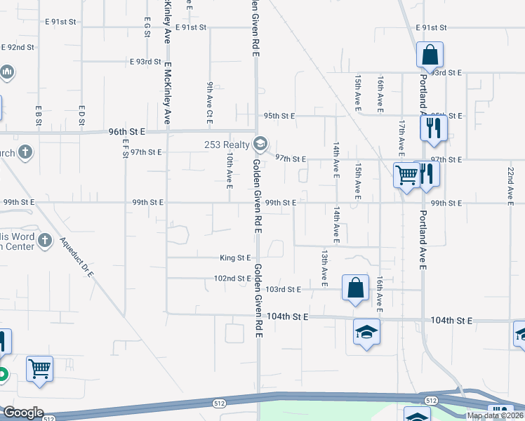 map of restaurants, bars, coffee shops, grocery stores, and more near 9815 Golden Given Road East in Tacoma