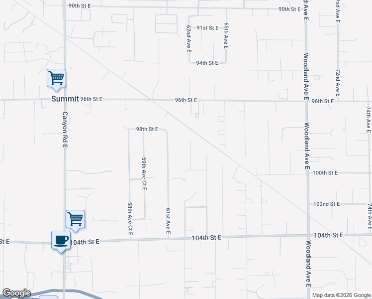 map of restaurants, bars, coffee shops, grocery stores, and more near 9815 62nd Avenue Court East in Puyallup