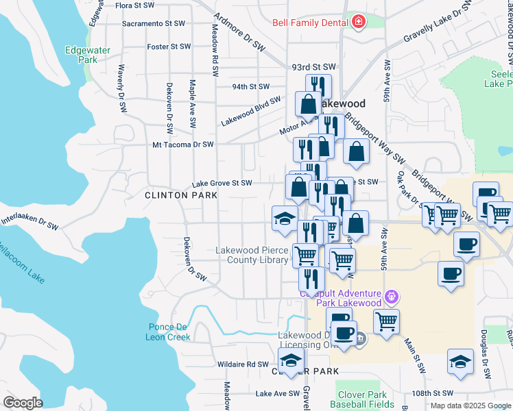 map of restaurants, bars, coffee shops, grocery stores, and more near 9901 Lexington Avenue Southwest in Lakewood