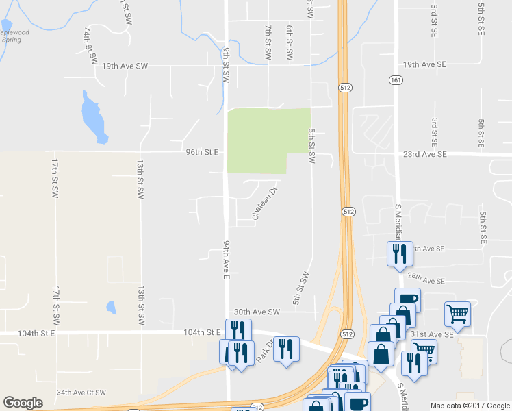map of restaurants, bars, coffee shops, grocery stores, and more near 2511 8th Street Southwest in Puyallup