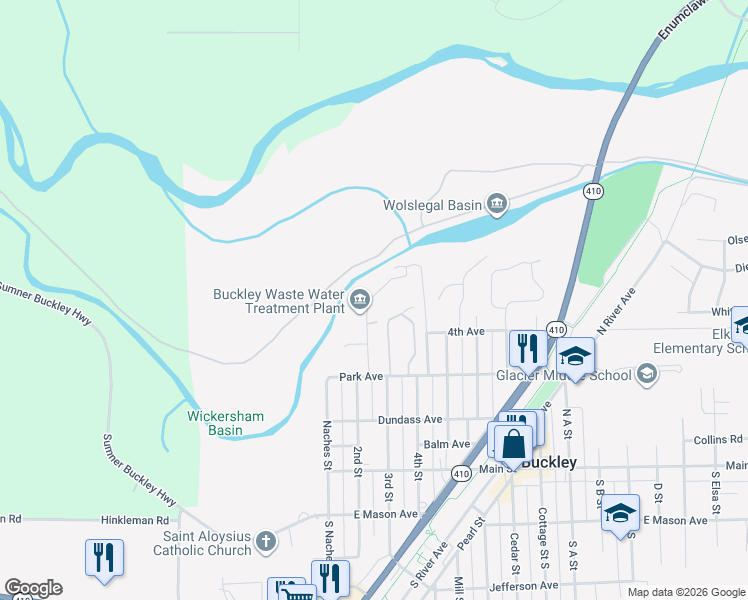 map of restaurants, bars, coffee shops, grocery stores, and more near 600 Hatch Street in Buckley