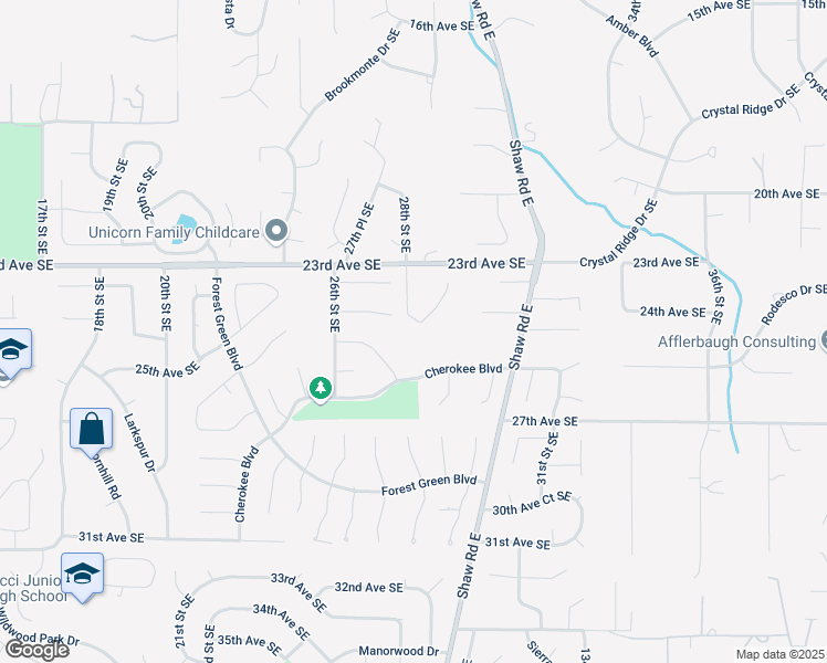 map of restaurants, bars, coffee shops, grocery stores, and more near 2815 Cherokee Boulevard in Puyallup