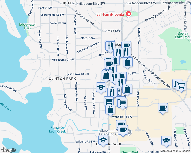 map of restaurants, bars, coffee shops, grocery stores, and more near 9901 Lexington Avenue Southwest in Lakewood