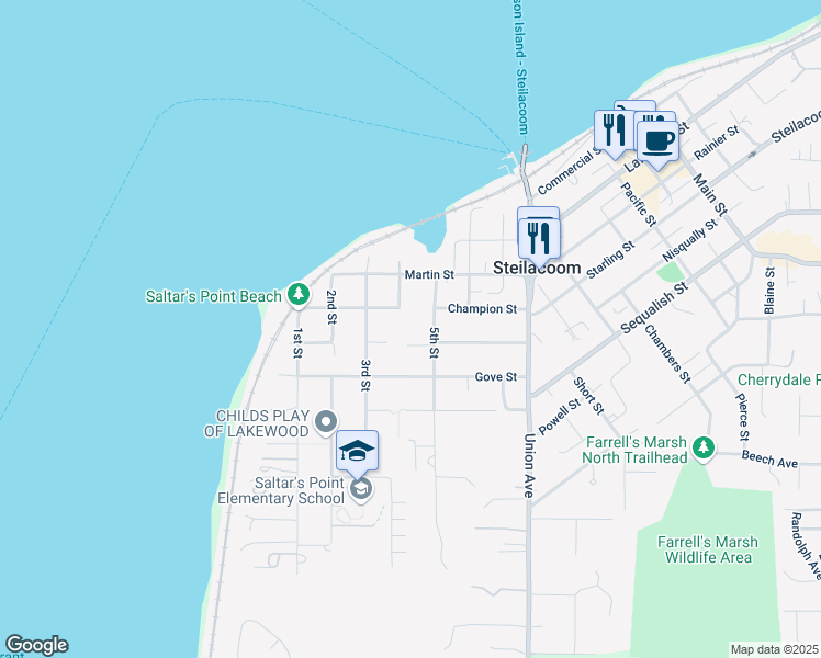 map of restaurants, bars, coffee shops, grocery stores, and more near 508 5th Street in Steilacoom
