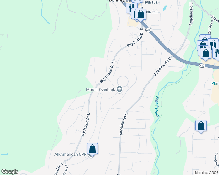 map of restaurants, bars, coffee shops, grocery stores, and more near 18101 98th Street East in Bonney Lake