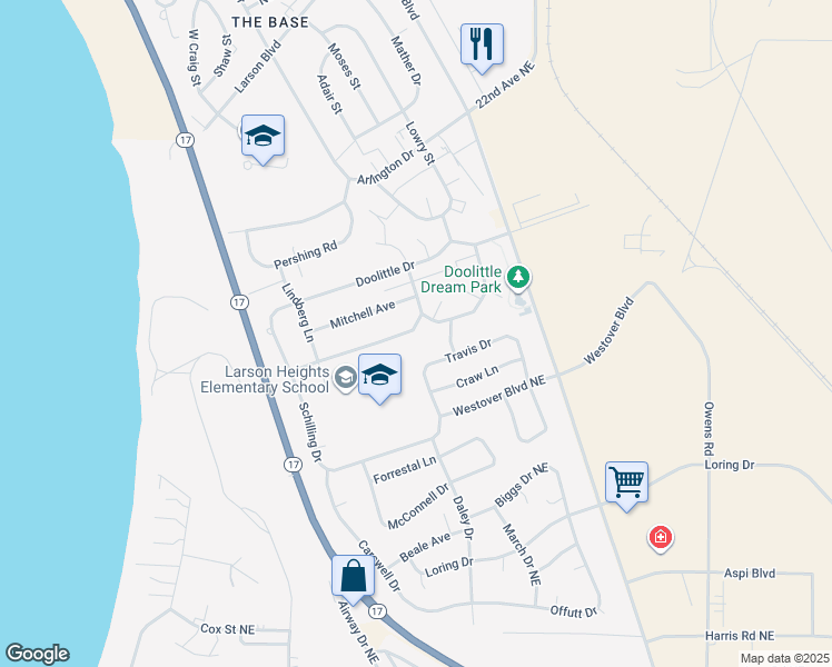 map of restaurants, bars, coffee shops, grocery stores, and more near 1206 Vandenburg Avenue in Moses Lake