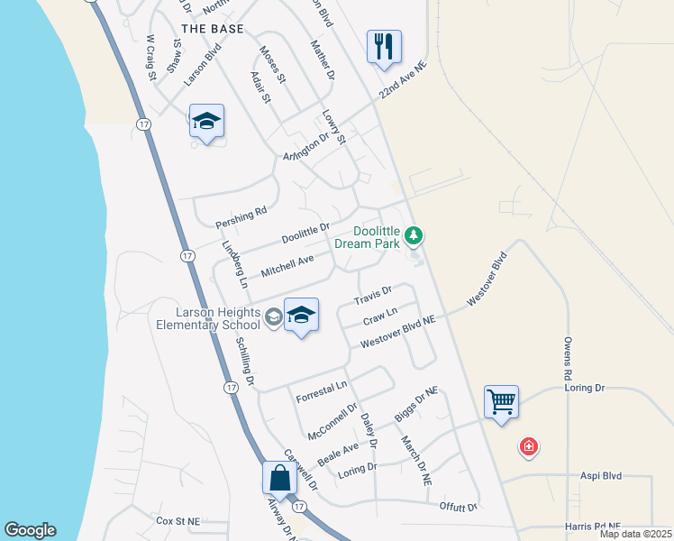map of restaurants, bars, coffee shops, grocery stores, and more near 1111 Vandenburg Loop Northeast in Moses Lake
