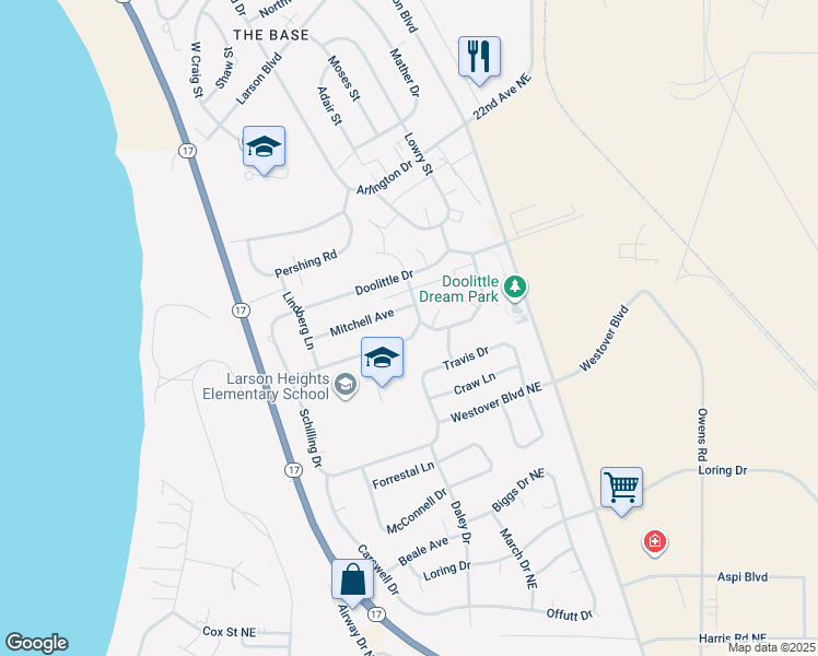 map of restaurants, bars, coffee shops, grocery stores, and more near 1214 Mitchell Avenue in Moses Lake