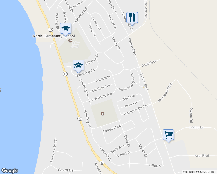 map of restaurants, bars, coffee shops, grocery stores, and more near 1214 Mitchell Avenue in Moses Lake