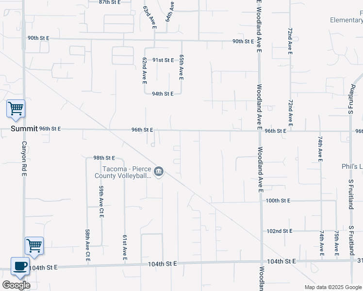 map of restaurants, bars, coffee shops, grocery stores, and more near 6 64th Avct East in Puyallup