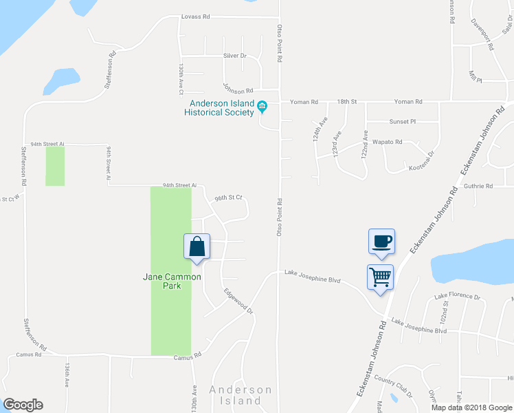 map of restaurants, bars, coffee shops, grocery stores, and more near 12707 96th Street Court in Anderson Island