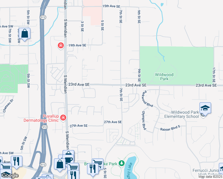 map of restaurants, bars, coffee shops, grocery stores, and more near 516 23rd Ave SE in Puyallup