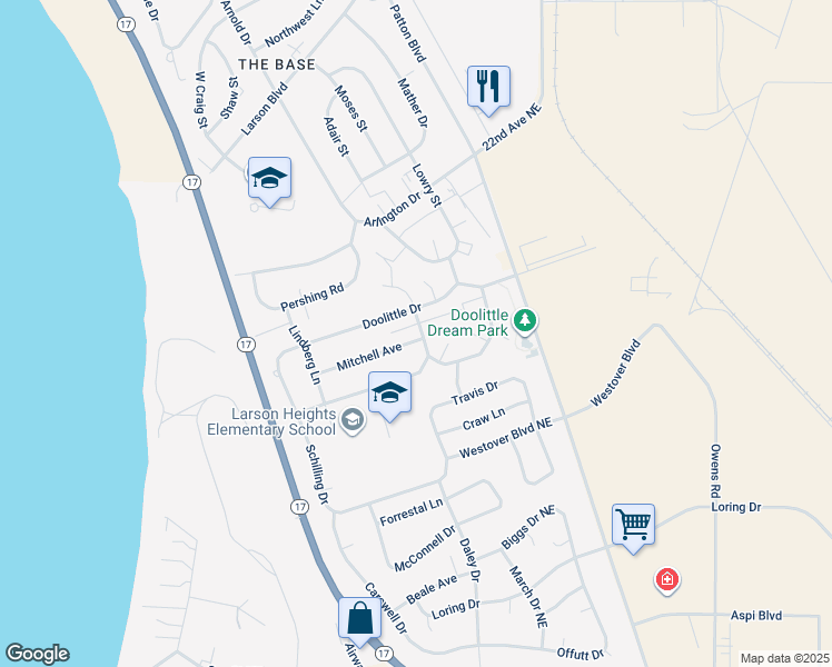 map of restaurants, bars, coffee shops, grocery stores, and more near 1214 Mitchell Avenue in Moses Lake