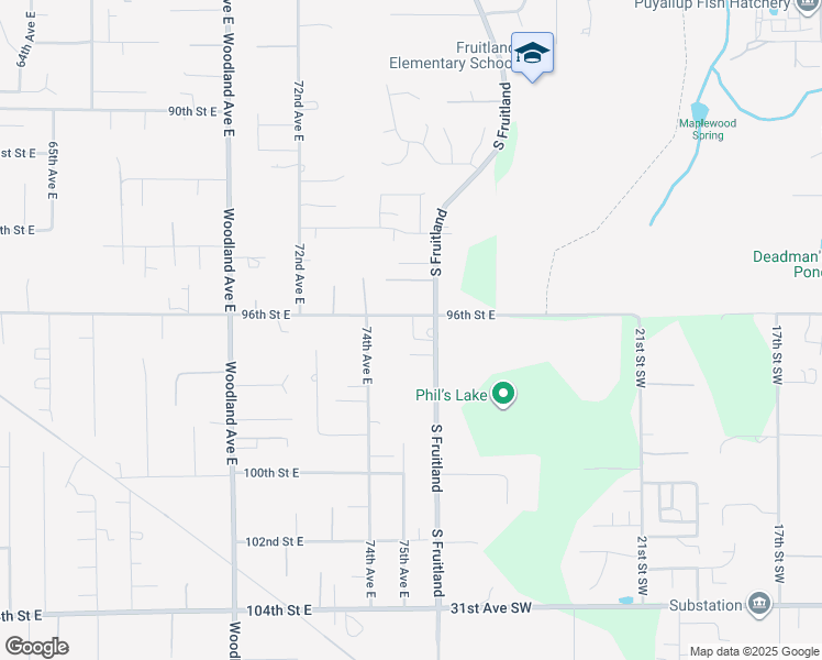 map of restaurants, bars, coffee shops, grocery stores, and more near 9704 South Fruitland in Puyallup