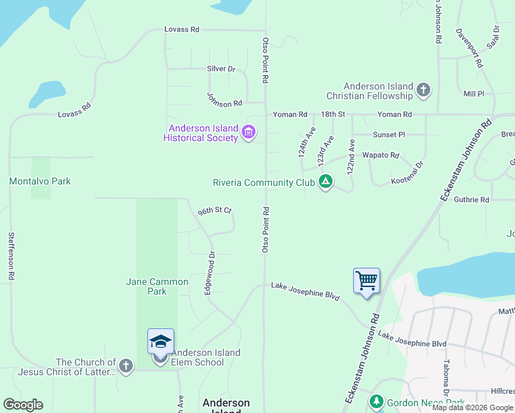 map of restaurants, bars, coffee shops, grocery stores, and more near 12707 96th Street Court in Anderson Island