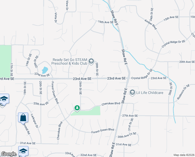 map of restaurants, bars, coffee shops, grocery stores, and more near 1637 28 Street Place Southeast in Puyallup