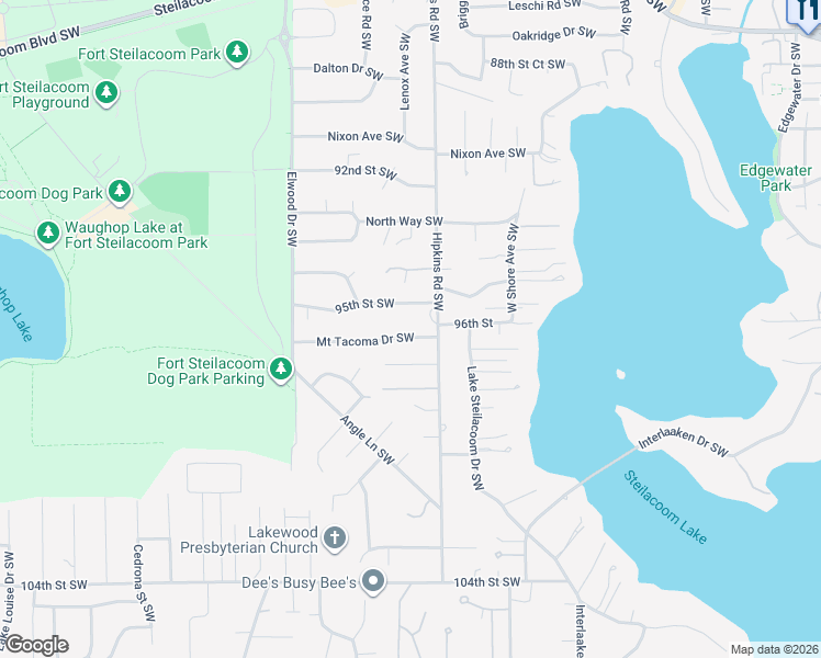 map of restaurants, bars, coffee shops, grocery stores, and more near 8314 95th Street Southwest in Lakewood
