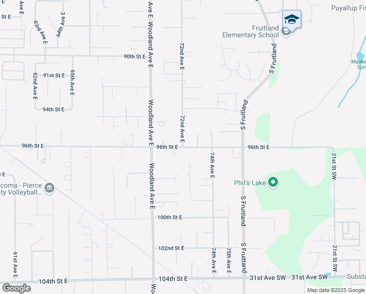 map of restaurants, bars, coffee shops, grocery stores, and more near 17815 72nd Avenue East in Puyallup