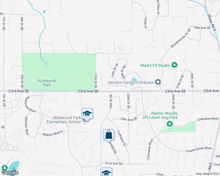 map of restaurants, bars, coffee shops, grocery stores, and more near 1822 22nd Avenue Southeast in Puyallup