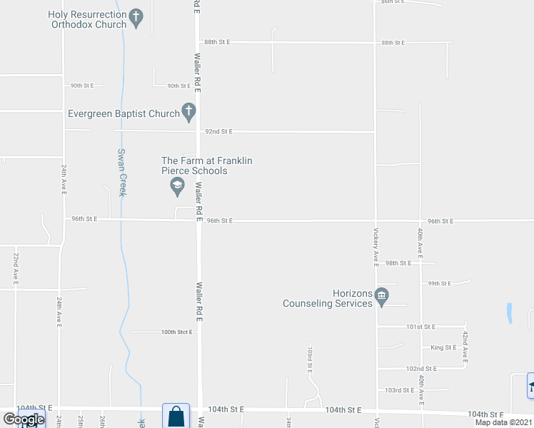 map of restaurants, bars, coffee shops, grocery stores, and more near 3303 96th Street East in Tacoma
