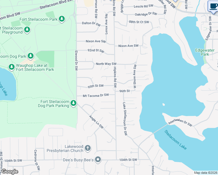 map of restaurants, bars, coffee shops, grocery stores, and more near 8314 95th Street Southwest in Lakewood