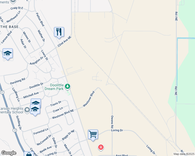 map of restaurants, bars, coffee shops, grocery stores, and more near 8392 Westover Boulevard in Moses Lake