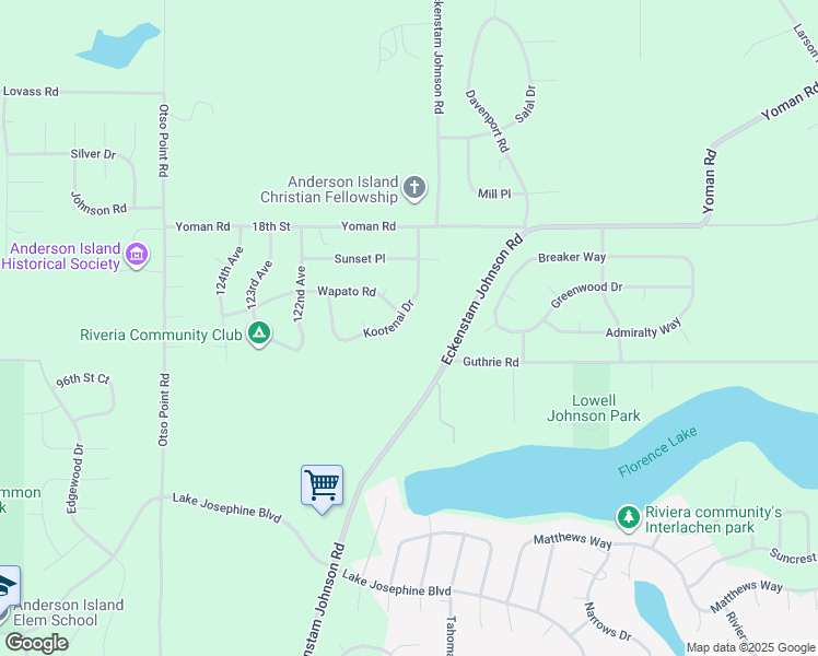 map of restaurants, bars, coffee shops, grocery stores, and more near 9309 Kootenai Drive in Anderson Island