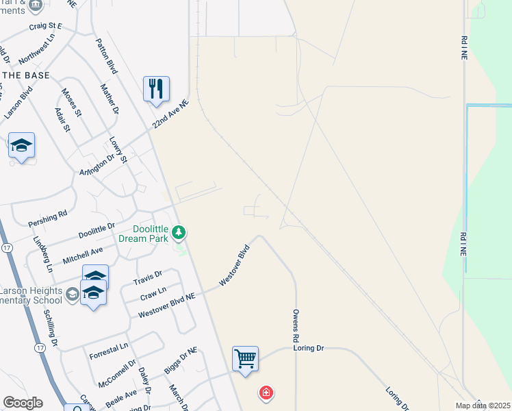 map of restaurants, bars, coffee shops, grocery stores, and more near 8392 Westover Boulevard in Moses Lake