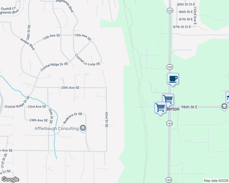 map of restaurants, bars, coffee shops, grocery stores, and more near 2205 43rd Street Southeast in Puyallup