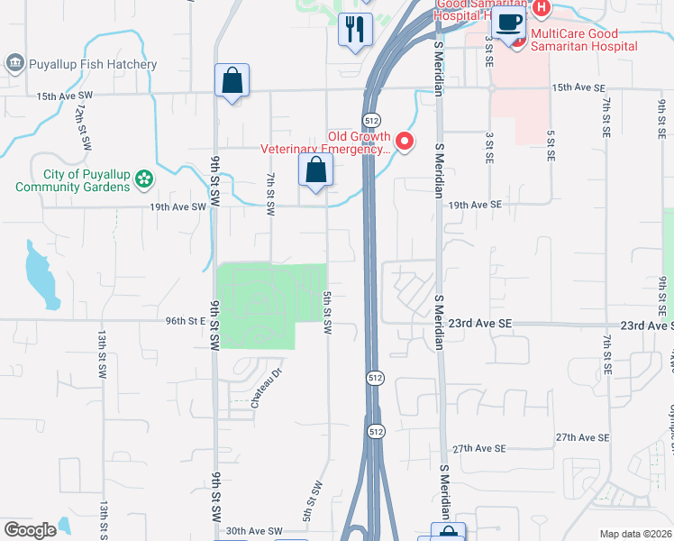 map of restaurants, bars, coffee shops, grocery stores, and more near 411 21st Avenue Southwest in Puyallup