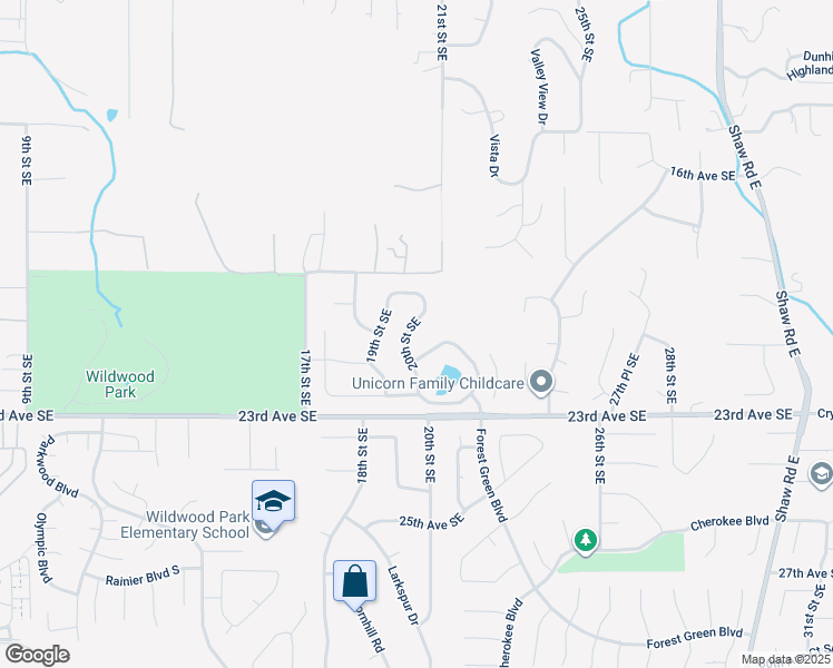 map of restaurants, bars, coffee shops, grocery stores, and more near 2017 20th Street Southeast in Puyallup