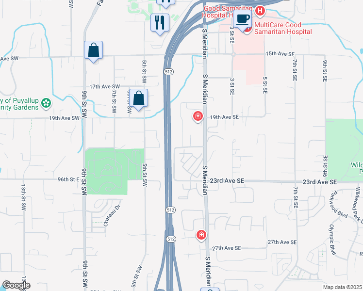 map of restaurants, bars, coffee shops, grocery stores, and more near 209 21st Avenue Southwest in Puyallup