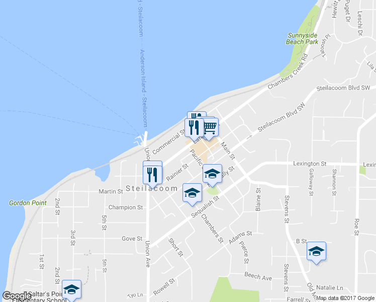 map of restaurants, bars, coffee shops, grocery stores, and more near 1514 Lafayette St in Steilacoom