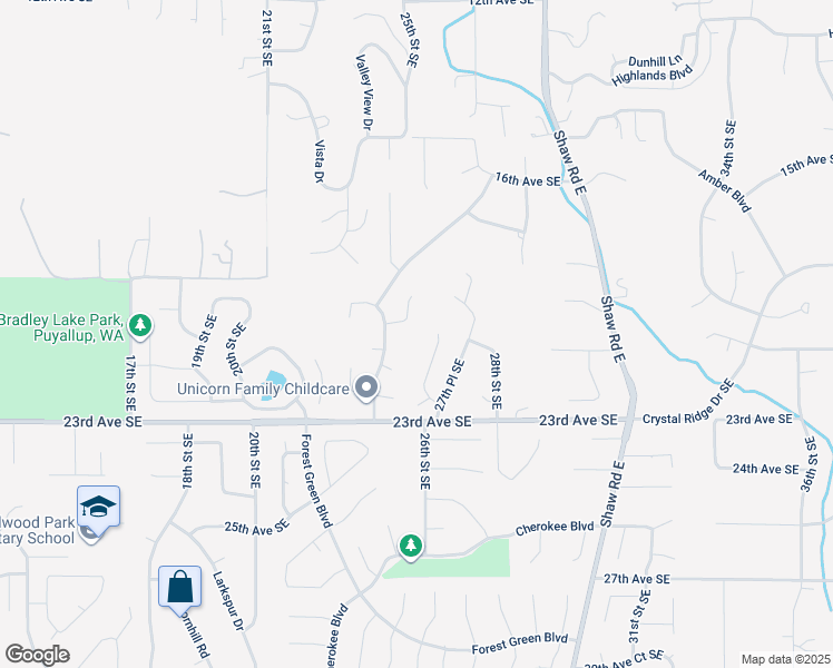 map of restaurants, bars, coffee shops, grocery stores, and more near 2234 26th Place Southeast in Puyallup