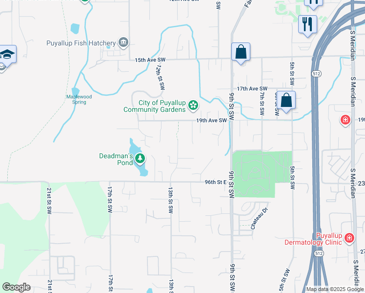 map of restaurants, bars, coffee shops, grocery stores, and more near 2103 13th Street Southwest in Puyallup