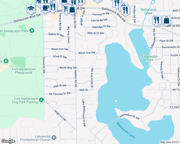 map of restaurants, bars, coffee shops, grocery stores, and more near 58 A To 58 B West Shore Avenue Southwest in Lakewood