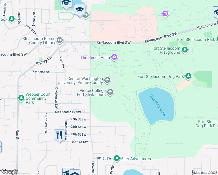 map of restaurants, bars, coffee shops, grocery stores, and more near 9401 Farwest Drive Southwest in Tacoma