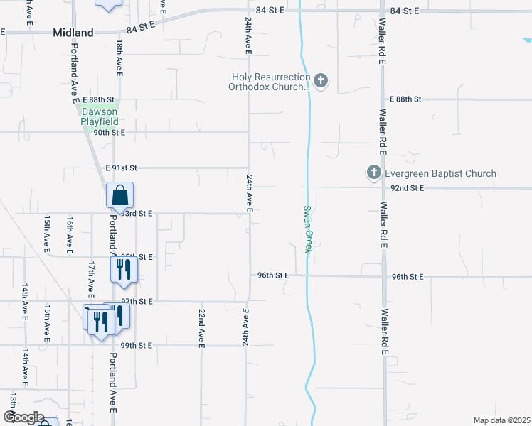 map of restaurants, bars, coffee shops, grocery stores, and more near 9403 24th Avenue East in Tacoma