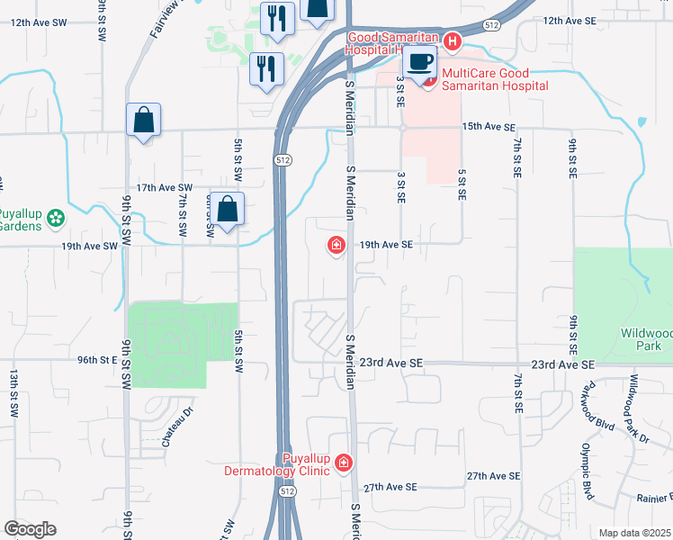 map of restaurants, bars, coffee shops, grocery stores, and more near 1829 Washington 161 in Puyallup