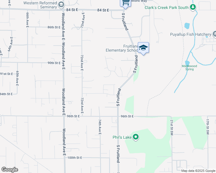 map of restaurants, bars, coffee shops, grocery stores, and more near 2615 20th Avenue Southwest in Puyallup
