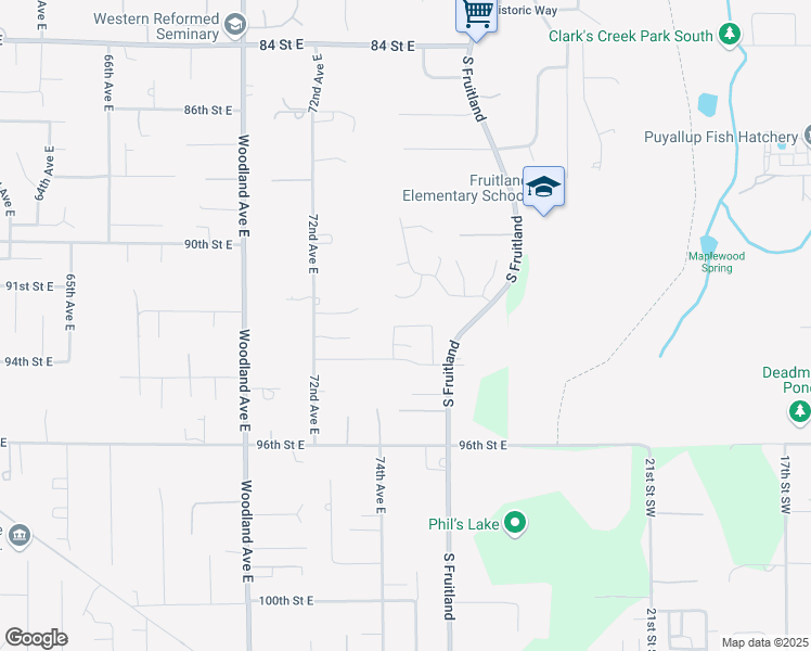 map of restaurants, bars, coffee shops, grocery stores, and more near 2615 20th Avenue Southwest in Puyallup