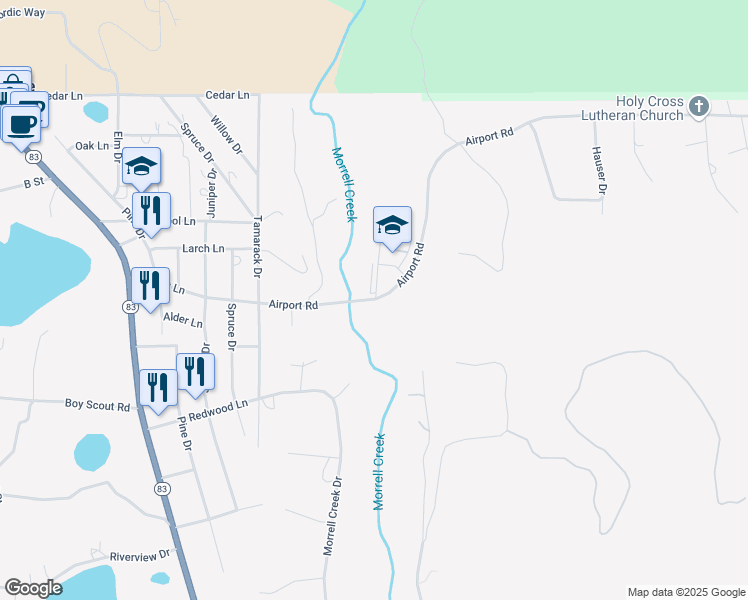 map of restaurants, bars, coffee shops, grocery stores, and more near 456 Airport Road in Seeley Lake